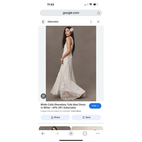 BHLDN NWT Ivory Calla Sleeveless Tulle Floral Applique Maxi Dress Size Medium - Picture 10 of 15